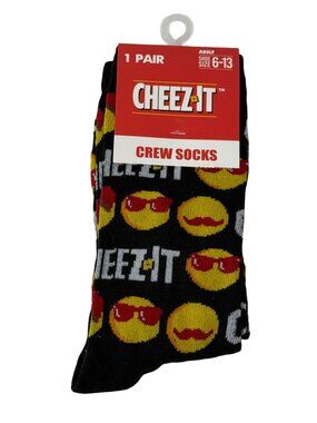 Snack Cracker Crew Socks Mens 6-13 Black Red Yellow Food Theme NWT